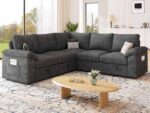 85 Inch Modular Sectional Sofa with Pull Out Bed,L Shaped 5 Seat Sectional Sleeper Sofa with Storage,Sectional Couches for Living Room,Cloud Modular Couch,Removable Sofa Cover, Dark Grey - Image 3