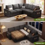 85 Inch Modular Sectional Sofa with Pull Out Bed,L Shaped 5 Seat Sectional Sleeper Sofa with Storage,Sectional Couches for Living Room,Cloud Modular Couch,Removable Sofa Cover, Dark Grey - Image 5