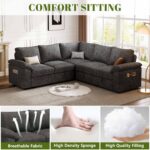 85 Inch Modular Sectional Sofa with Pull Out Bed,L Shaped 5 Seat Sectional Sleeper Sofa with Storage,Sectional Couches for Living Room,Cloud Modular Couch,Removable Sofa Cover, Dark Grey - Image 6