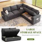 85 Inch Modular Sectional Sofa with Pull Out Bed,L Shaped 5 Seat Sectional Sleeper Sofa with Storage,Sectional Couches for Living Room,Cloud Modular Couch,Removable Sofa Cover, Dark Grey - Image 7