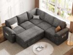 85 Inch Modular Sectional Sofa with Pull Out Bed,L Shaped 5 Seat Sectional Sleeper Sofa with Storage,Sectional Couches for Living Room,Cloud Modular Couch,Removable Sofa Cover, Dark Grey - Image 10