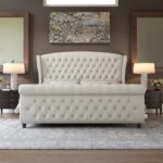AMERLIFE Queen Size Platform Bed Frame, Chenille Upholstered Sleigh Bed with Scroll Wingback Headboard & Footboard/Button Tufted/No Box Spring Required/Cream - Image 4
