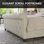 AMERLIFE Queen Size Platform Bed Frame, Chenille Upholstered Sleigh Bed with Scroll Wingback Headboard & Footboard/Button Tufted/No Box Spring Required/Cream - Image 7