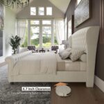 AMERLIFE Queen Size Platform Bed Frame, Chenille Upholstered Sleigh Bed with Scroll Wingback Headboard & Footboard/Button Tufted/No Box Spring Required/Cream - Image 8
