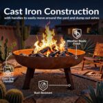 Sunnydaze Cast Iron Heavy Duty Fire Pit for Outside - Wood Burning Outdoor Fire Pit Bowl with Handles for Patio, Backyard, Camping - 34" - Rust - Image 4