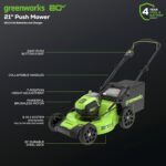 Greenworks 80V 21” Brushless (Push) Cordless Electric Lawn Mower + (500 CFM) Axial Leaf Blower (75+ Compatible Tools), (2) 2.0Ah Batteries and 30 Minute Rapid Charger - Image 3