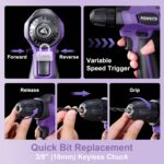 8V Cordless Drill Set, Built-in LED, Rechargeable Purple Power Drill with Drill & Screw Bits, 139-Piece Electric Drill Tool Set for Women & Men, Portable Tool Kit for Home Repairs, DIY Projects - Image 5