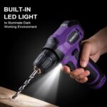 8V Cordless Drill Set, Built-in LED, Rechargeable Purple Power Drill with Drill & Screw Bits, 139-Piece Electric Drill Tool Set for Women & Men, Portable Tool Kit for Home Repairs, DIY Projects - Image 6