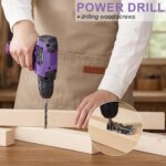 8V Cordless Drill Set, Built-in LED, Rechargeable Purple Power Drill with Drill & Screw Bits, 139-Piece Electric Drill Tool Set for Women & Men, Portable Tool Kit for Home Repairs, DIY Projects - Image 8