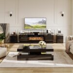 4-Piece Modern Living Room Table Set, Includes High Gloss 70" Fireplace TV Stand, 47" LED Coffee Table and 15" End Tables Set of 2 with Storage Drawers, Black - Image 3