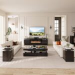 4-Piece Modern Living Room Table Set, Includes High Gloss 70" Fireplace TV Stand, 47" LED Coffee Table and 15" End Tables Set of 2 with Storage Drawers, Black - Image 7