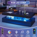 4-Piece Modern Living Room Table Set, Includes High Gloss 70" Fireplace TV Stand, 47" LED Coffee Table and 15" End Tables Set of 2 with Storage Drawers, Black - Image 8