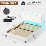 Rolanstar Twin Size Bed Frame, Storage Headboard with Charging Station and LED Lights, Upholstered Bed with Heavy Duty Wood Slats, No Box Spring Needed, Noise Free, Easy Assembly, White - Image 3