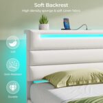 Rolanstar Twin Size Bed Frame, Storage Headboard with Charging Station and LED Lights, Upholstered Bed with Heavy Duty Wood Slats, No Box Spring Needed, Noise Free, Easy Assembly, White - Image 6