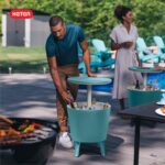 Keter Modern Cool Bar Outdoor Patio Furniture and Hot Tub Side Table with 7.5 Gallon Beer and Wine Cooler, Teal - Image 3