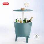 Keter Modern Cool Bar Outdoor Patio Furniture and Hot Tub Side Table with 7.5 Gallon Beer and Wine Cooler, Teal - Image 13