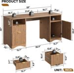 Bestier 59 inch Office Desk with 2 Drawer, Computer Desk with File Cabinet & 2 Open Storage, Modern Fluted Wood Desk for Home Office Bedroom Study, Natual Oak - Image 3