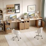 Bestier 59 inch Office Desk with 2 Drawer, Computer Desk with File Cabinet & 2 Open Storage, Modern Fluted Wood Desk for Home Office Bedroom Study, Natual Oak - Image 7