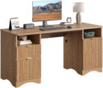 Bestier 59 inch Office Desk with 2 Drawer, Computer Desk with File Cabinet & 2 Open Storage, Modern Fluted Wood Desk for Home Office Bedroom Study, Natual Oak - Image 8