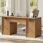 Bestier 59 inch Office Desk with 2 Drawer, Computer Desk with File Cabinet & 2 Open Storage, Modern Fluted Wood Desk for Home Office Bedroom Study, Natual Oak - Image 9