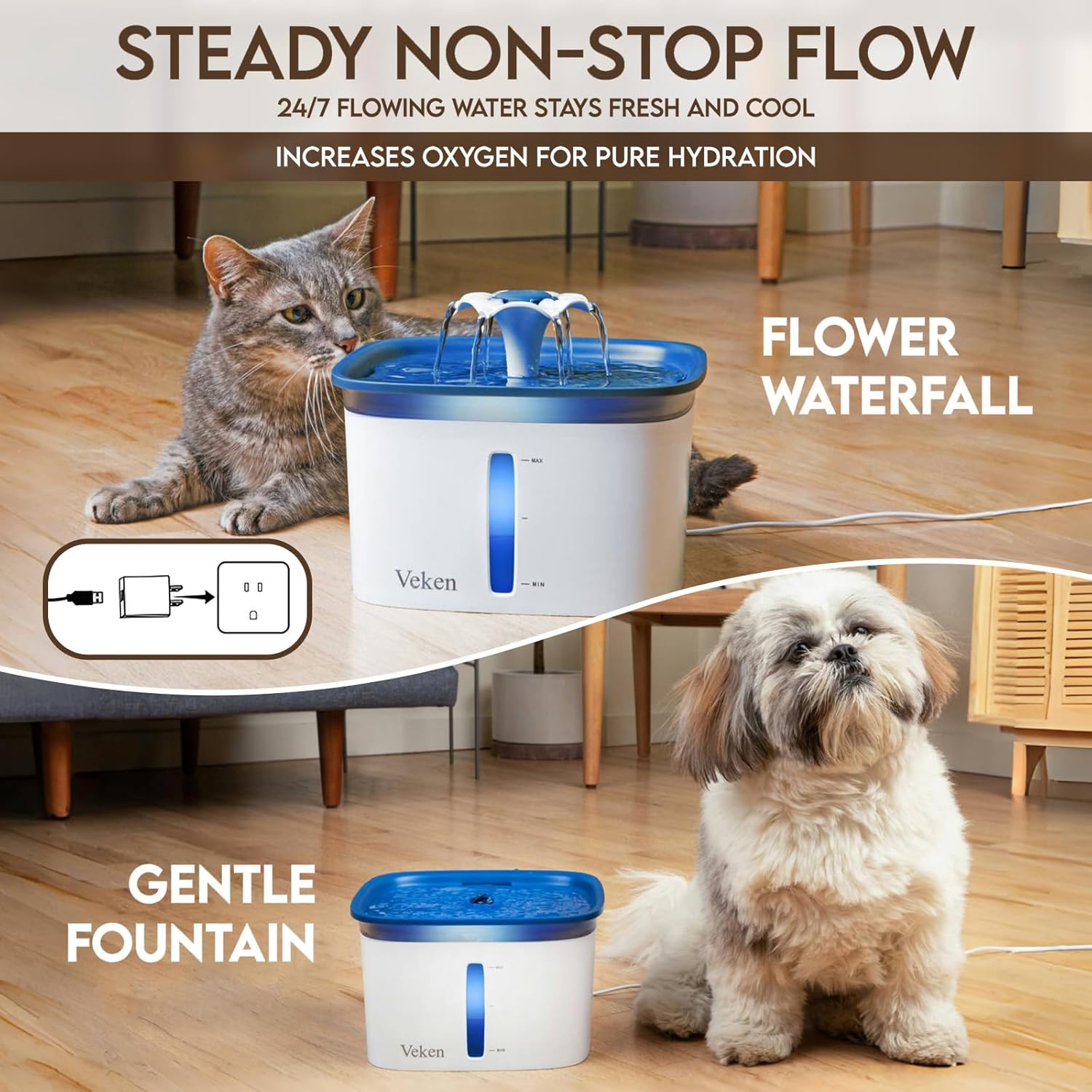 Veken Innovation Award Winner 95oz/2.8L Pet Fountain, Automatic Cat Water Fountain Dog Water Dispenser with Replacement Filters for Cats, Dogs, Multiple Pets (Blue, Plastic) - Image 3