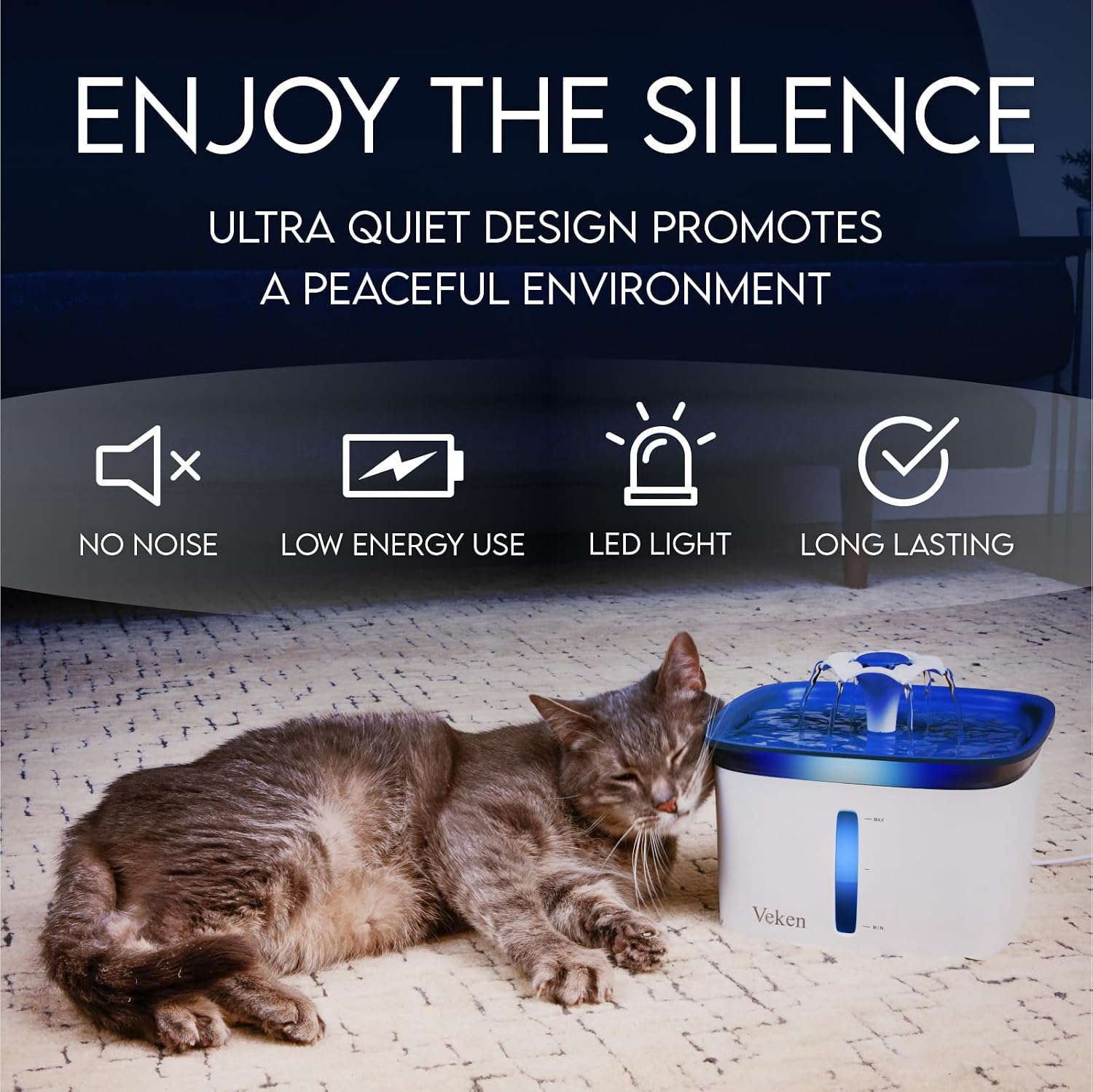 Veken Innovation Award Winner 95oz/2.8L Pet Fountain, Automatic Cat Water Fountain Dog Water Dispenser with Replacement Filters for Cats, Dogs, Multiple Pets (Blue, Plastic) - Image 7
