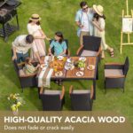 Devoko Dining 7 PCS Furniture, Patio Conversation Set with Acacia Wood Table Top, Outdoor, Beige Cushion and Black Rattan - Image 4