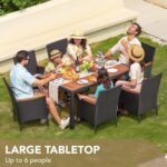 Devoko Dining 7 PCS Furniture, Patio Conversation Set with Acacia Wood Table Top, Outdoor, Beige Cushion and Black Rattan - Image 5