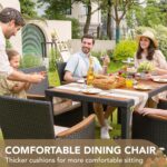 Devoko Dining 7 PCS Furniture, Patio Conversation Set with Acacia Wood Table Top, Outdoor, Beige Cushion and Black Rattan - Image 8