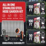 Best 150 ft Metal Garden Hose Set - No-Kink Durable 316 Stainless Steel, 10-Way Zync Spray Nozzle & Hook – Tough Flexible Heavy Duty Water Hoses, 5/8 in, Rust, Weather, LeakProof - Image 3