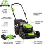 Greenworks 40V 20" Cordless Lawn Mower (Push), Axial Leaf Blower (500 CFM / 120 MPH),12" String Trimmer with 2 Batteries(5Ah+2Ah) and Chargers - Image 3