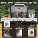Electactic 4-Burner Gas Grill with Side Burner,Stainless Steel Propane Grill with Porcelain-Enameled Grills,Built-In Thermometer,42000BTU BBQ Grill for Outdoor Cooking and Patio Barbecues - Image 3