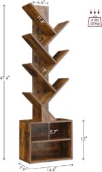 SUNMORY 6 Tier Tree Bookshelf, Small Bookcase with Storage Cabinet, Modern Tall Narrow Bookshelves Organizer, Floor Standing Book Shelf for Bedroom/Living Room/Home Office/Corner, Rustic Brown - Image 3