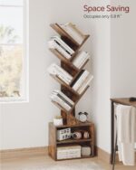 SUNMORY 6 Tier Tree Bookshelf, Small Bookcase with Storage Cabinet, Modern Tall Narrow Bookshelves Organizer, Floor Standing Book Shelf for Bedroom/Living Room/Home Office/Corner, Rustic Brown - Image 4