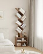 SUNMORY 6 Tier Tree Bookshelf, Small Bookcase with Storage Cabinet, Modern Tall Narrow Bookshelves Organizer, Floor Standing Book Shelf for Bedroom/Living Room/Home Office/Corner, Rustic Brown - Image 9