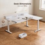 OffiGo 59 Inch L Shaped Electric Standing Desk with Drawers, Height Adjustable Corner Computer Desk with Keyboard Tray & Monitor Stand, Stand Up Table for Home Office Workstation, White - Image 4