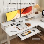OffiGo 59 Inch L Shaped Electric Standing Desk with Drawers, Height Adjustable Corner Computer Desk with Keyboard Tray & Monitor Stand, Stand Up Table for Home Office Workstation, White - Image 7