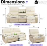 Leather Power Recliner Sofa Set, Living Room Furniture Sets, Reclining Sofa, Loveseat and Chair with Cup Holders/Storage, Breathing Leather Couch Funiture for Living Room, 3+2+1, Cream White#2 - Image 3