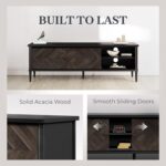 Howizz Lenia Solid Acacia Wood TV Stand for TVs up to 70 Inch, Modern Farmhouse Mid Century Media TV Console, Entertainment Center with Storage & Cabinets for Living Room, Mocha Black Finish - Image 8