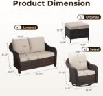 5 Piece Patio Wicker Conversation Set, All-Weather Use Outdoor Wicker Loveseat with 2 PE Rattan Ottomans,2 Swivel Chair, Ideal for Porch, Backyard, Balcony, Poolside, Beige - Image 3