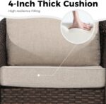 5 Piece Patio Wicker Conversation Set, All-Weather Use Outdoor Wicker Loveseat with 2 PE Rattan Ottomans,2 Swivel Chair, Ideal for Porch, Backyard, Balcony, Poolside, Beige - Image 4