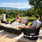 5 Piece Patio Wicker Conversation Set, All-Weather Use Outdoor Wicker Loveseat with 2 PE Rattan Ottomans,2 Swivel Chair, Ideal for Porch, Backyard, Balcony, Poolside, Beige - Image 8