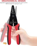 WGGE WG-015 Professional 8-inch Wire Stripper/Crimping Tool, Cable Cutter/Crimper, Wiring and Multi-Function Hand Tool, Red With Black - Image 4
