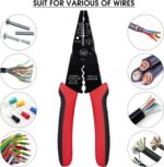 WGGE WG-015 Professional 8-inch Wire Stripper/Crimping Tool, Cable Cutter/Crimper, Wiring and Multi-Function Hand Tool, Red With Black - Image 5