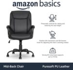 Amazon Basics Classic Puresoft PU Padded Mid-Back Office Desk Chair with Armrest, Easy Assembly, Sturdy Metal Base, Wheels, 275lb Support, 26"D x 23.75"W x 42"H, Black - Image 5