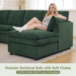 110" Sectional Couches with Double Chaises, Comfy Deep Dual-Layer Cushion Couch, 9 Seater Oversize Couch, Modern Modular Sofa, Corduroy Sofas for Living Room, Apartment, Green - Image 4