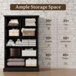 Farmhouse 6 Drawers Dresser for Bedroom, 49" Tall Modern Chest of Drawers with Deep Drawers & Bar Handles, Rustic Wood Dresser TV Stand, Wooden Closet Storage Organizer for Living Room, Hallway, Black - Image 3