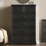 Farmhouse 6 Drawers Dresser for Bedroom, 49" Tall Modern Chest of Drawers with Deep Drawers & Bar Handles, Rustic Wood Dresser TV Stand, Wooden Closet Storage Organizer for Living Room, Hallway, Black - Image 4