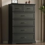Farmhouse 6 Drawers Dresser for Bedroom, 49" Tall Modern Chest of Drawers with Deep Drawers & Bar Handles, Rustic Wood Dresser TV Stand, Wooden Closet Storage Organizer for Living Room, Hallway, Black - Image 6