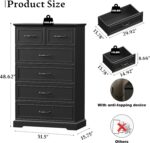 Farmhouse 6 Drawers Dresser for Bedroom, 49" Tall Modern Chest of Drawers with Deep Drawers & Bar Handles, Rustic Wood Dresser TV Stand, Wooden Closet Storage Organizer for Living Room, Hallway, Black - Image 7